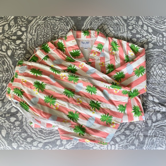 Sant And Abel Gray Malin 100% Cotton PJ Pant Pajama Set Small Striped Palm $198 - Picture 1 of 13